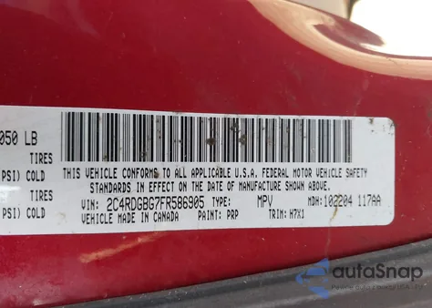 2015 Dodge Grand Caravan Se from USA, damaged, VIN 2C4RDGBG7FR586905